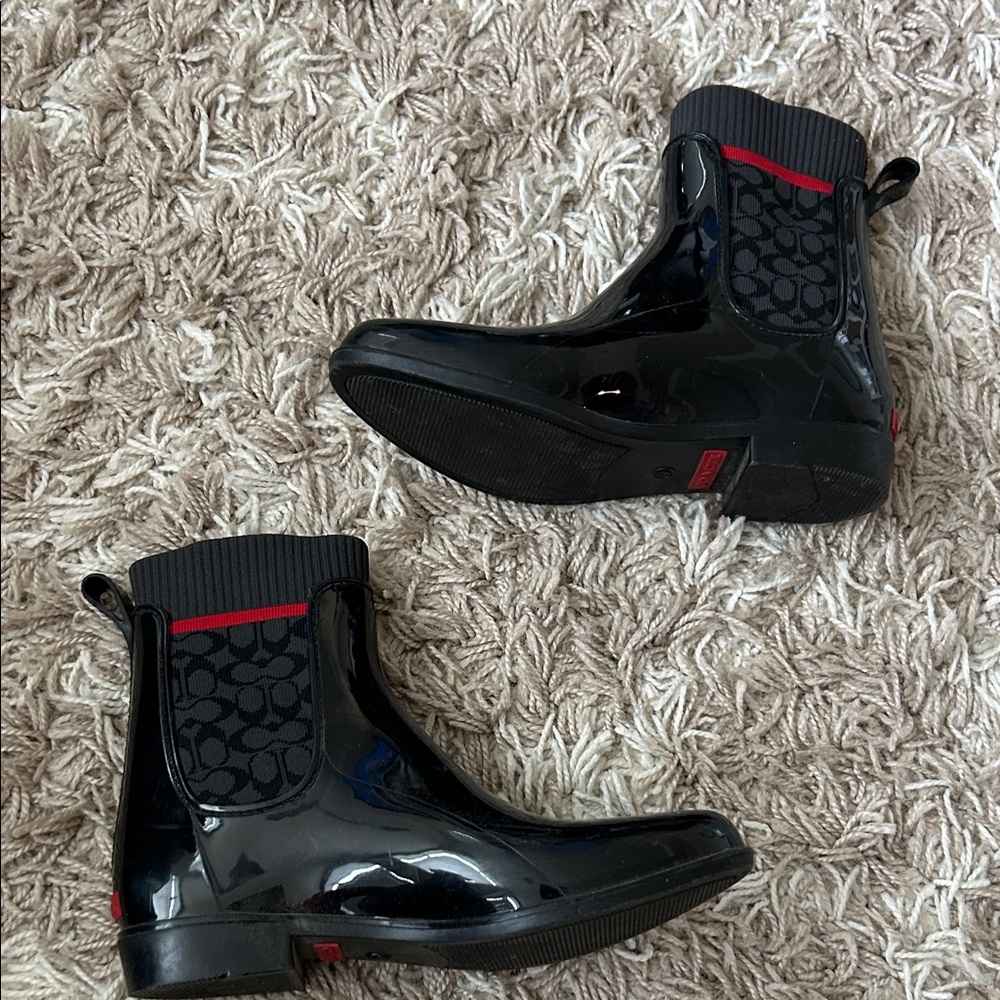 Coach Black and Red Patterned Rain Boots